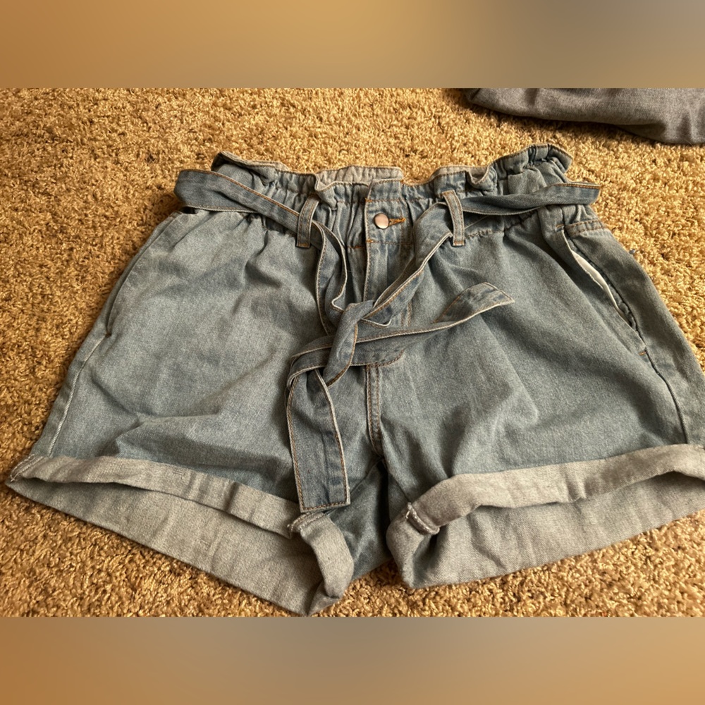 Denim Tied Shorts, Stretchy Elastic Waist Band Size Small